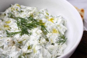 QR Menu Creamy tzatziki yogurt dip with cucumber and garlic