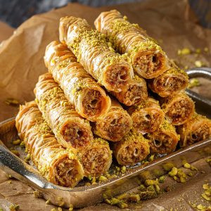 QR Menu Traditional Turkish baklava made with pistachio and flaky phyllo dough